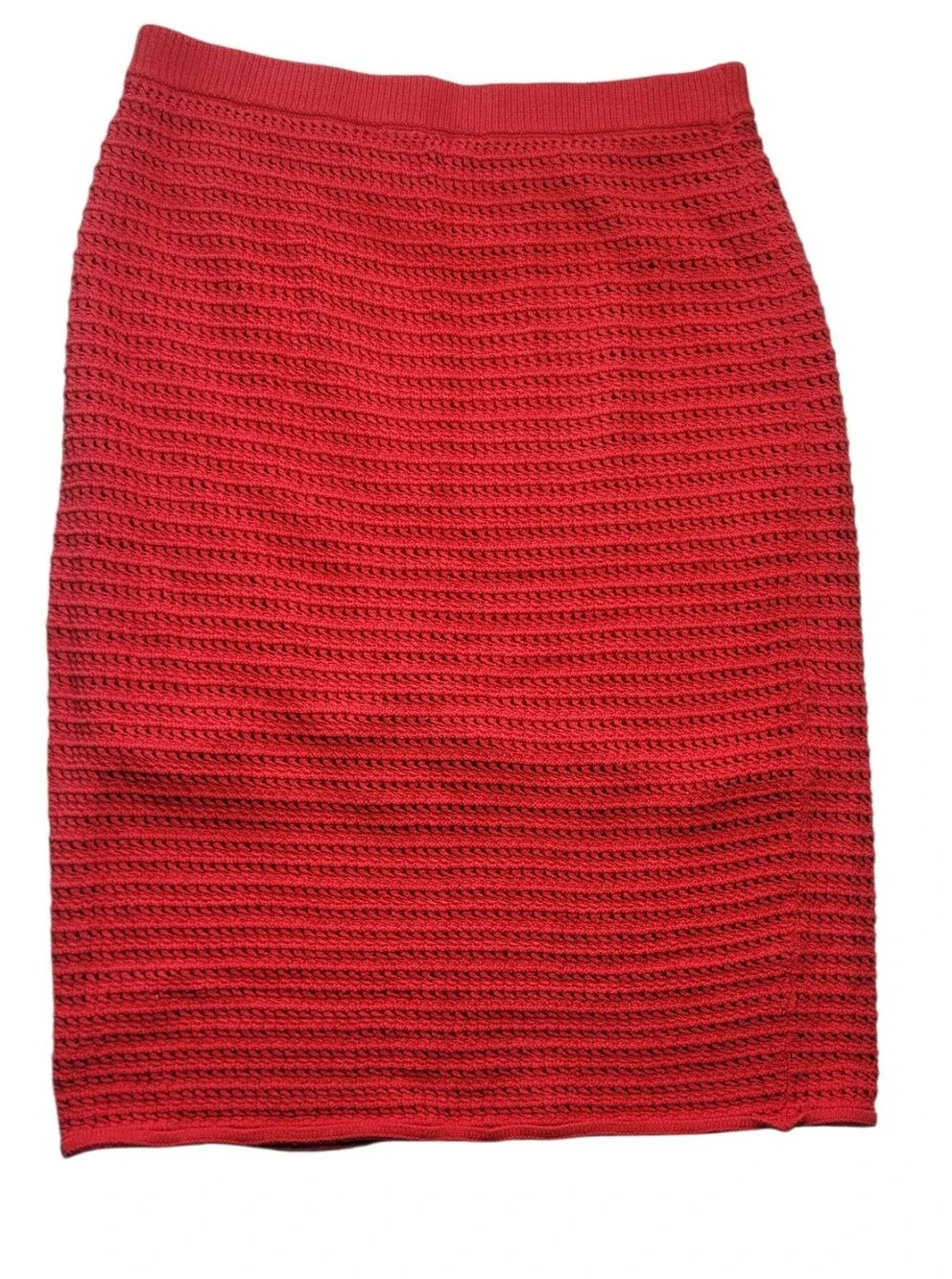 Boden Crochet Red Knit Pencil Midi Skirt Size XL